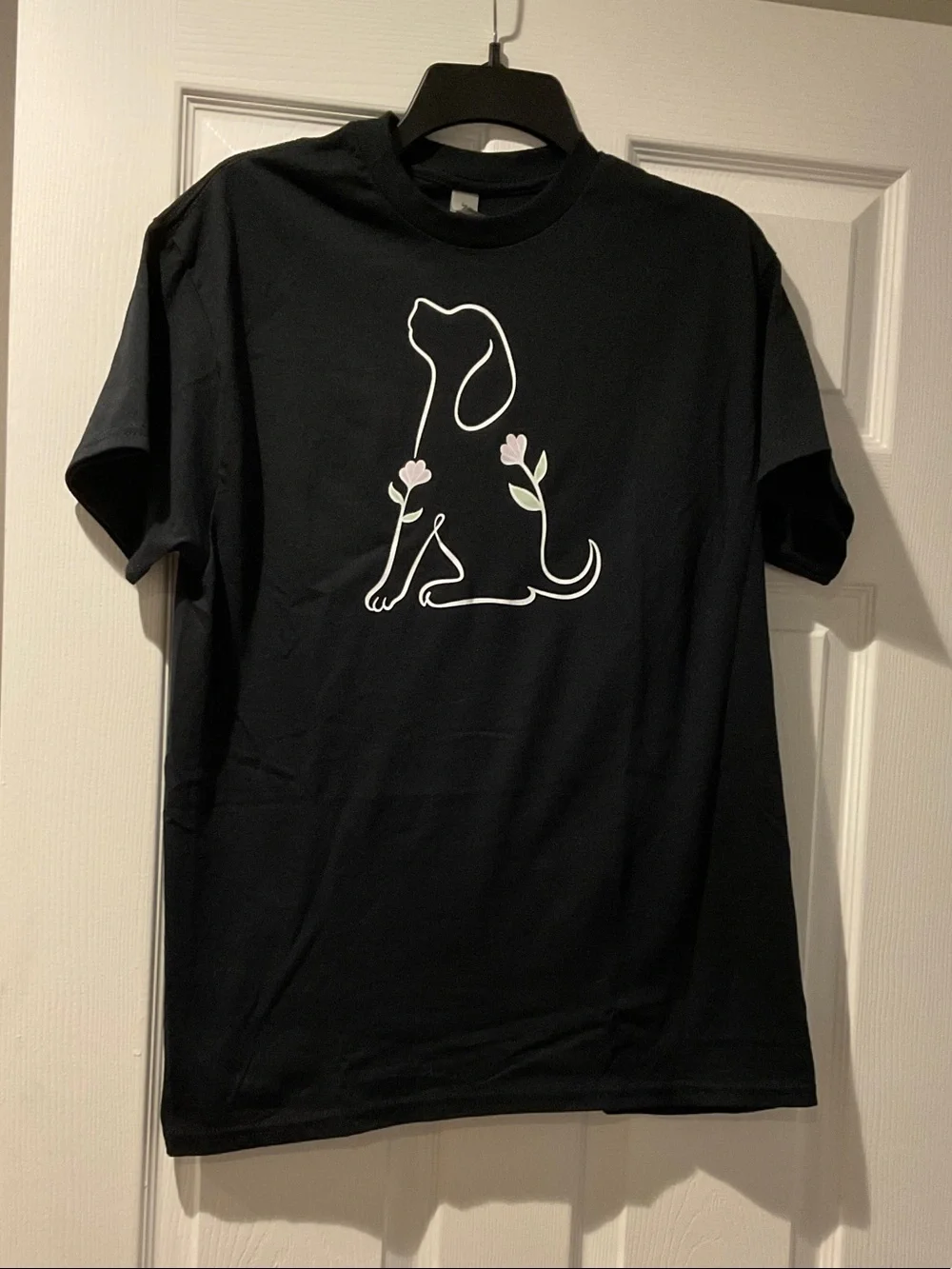 Black Dog Floral Outline T-Shirt - Pet Lover Tee